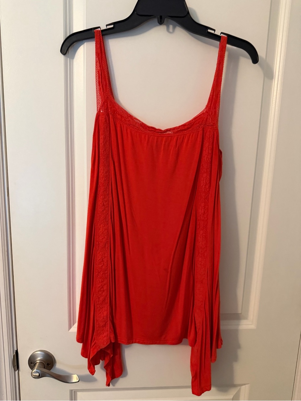 Cupio Bright Red Lace-Trim Asymmetrical Tank Top, Sz L
